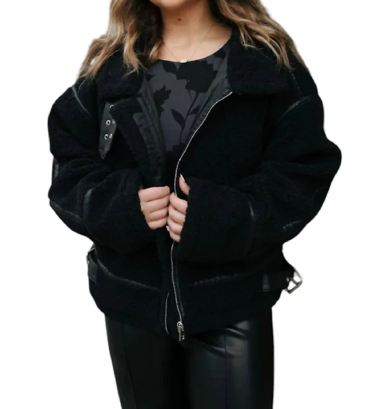 women's coats with satin liningsSherpa Bomber Jacket In Black