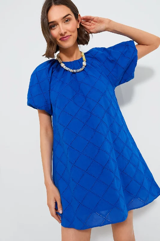 women's high-end dressesRoyal Blue Eyelet Quincy Mini Dress