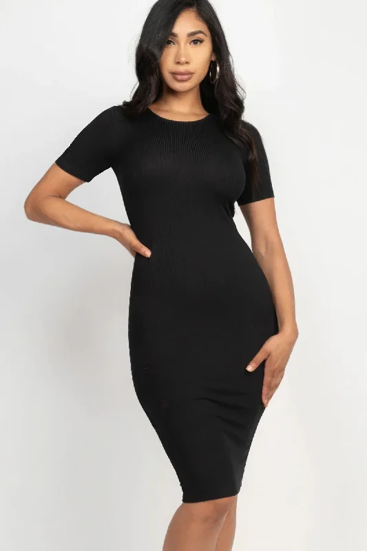 women's off-the-shoulder dressesRibbed Bodycon Midi Dress