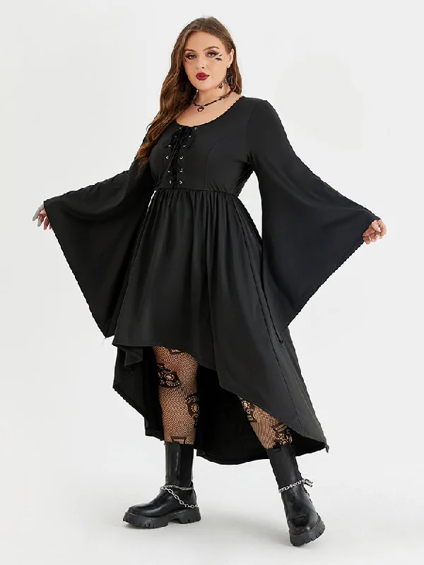 High-Low DressHalloween Drawstring Front Pocket High Low Midi Dress