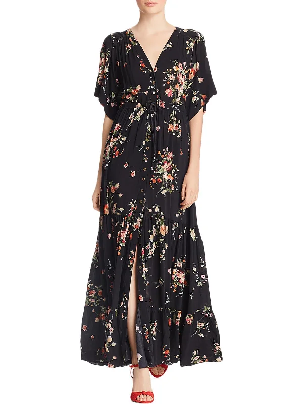 women's cinched-waist dressesWomens Floral Print Eyelet Maxi Dress