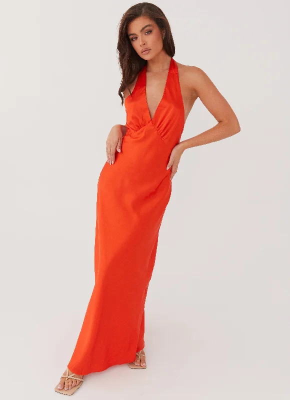 Crepe DressHeavy Hearted Satin Maxi Dress - Sunset