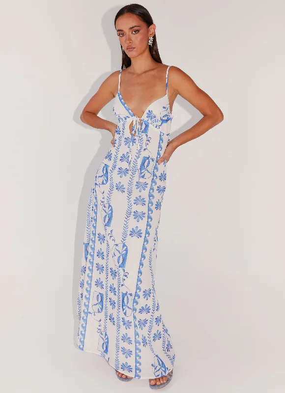 Casual DressFlora Linen Maxi Dress - Floral Wave