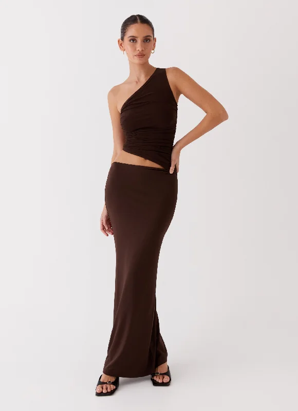 women's chiffon dressesSeranella One Shoulder Maxi Dress - Chocolate