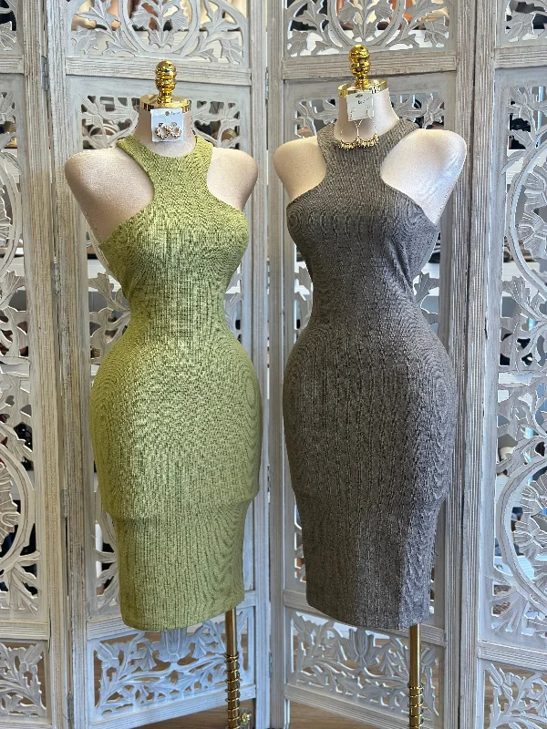 Embellished DressRibbed Patterned Bodycon Dress- Estira Poco , Slightly Stretchy