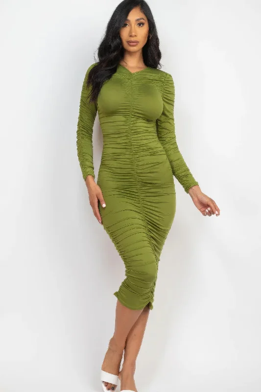 women's midi dressesRuched Long Sleeve Midi Dress