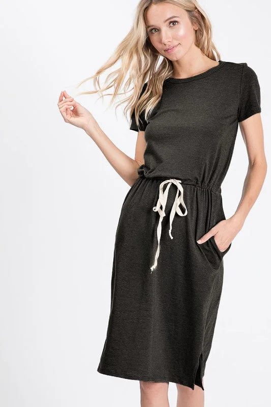 women's wrinkle-resistant dressesMelody Casual Midi Dress in Black