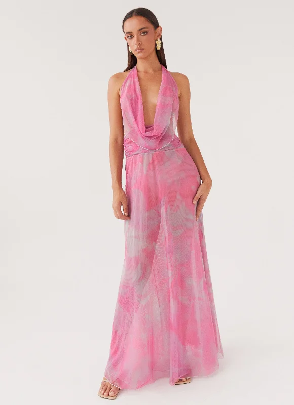 Pastel DressElysia Mesh Maxi Dress - Pink Floral