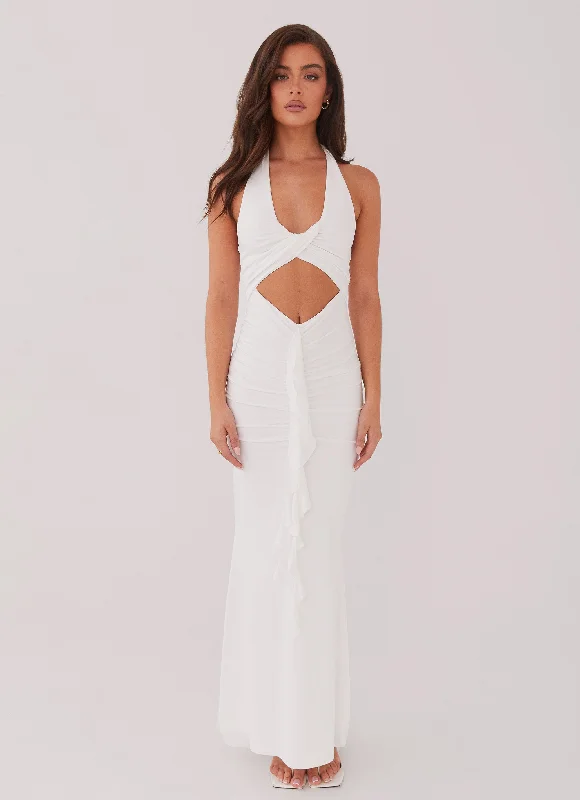 women's sheath dressesAllanna Frill Maxi Dress - White