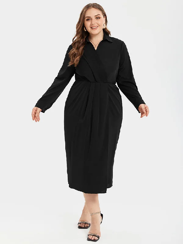 Laced-Up DressSolid Ruched Shirt Midi Dress