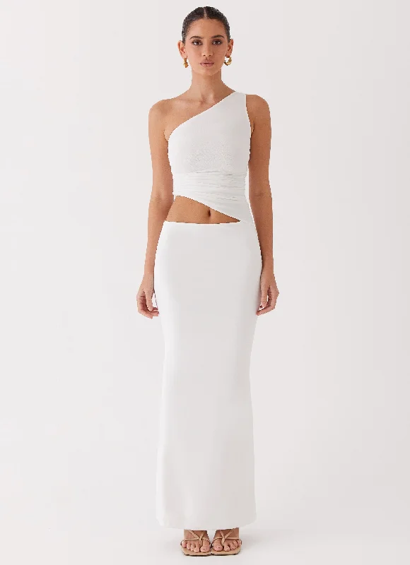 women's luxury dressesSeranella One Shoulder Maxi Dress - White