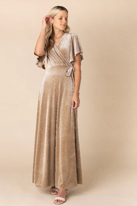 Off-The-Shoulder DressArbor Velvet Wrap Maxi - Honey