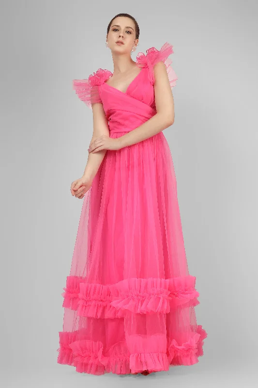 women's empire-line dressesNova Pink Tulle Corsage Maxi Dress