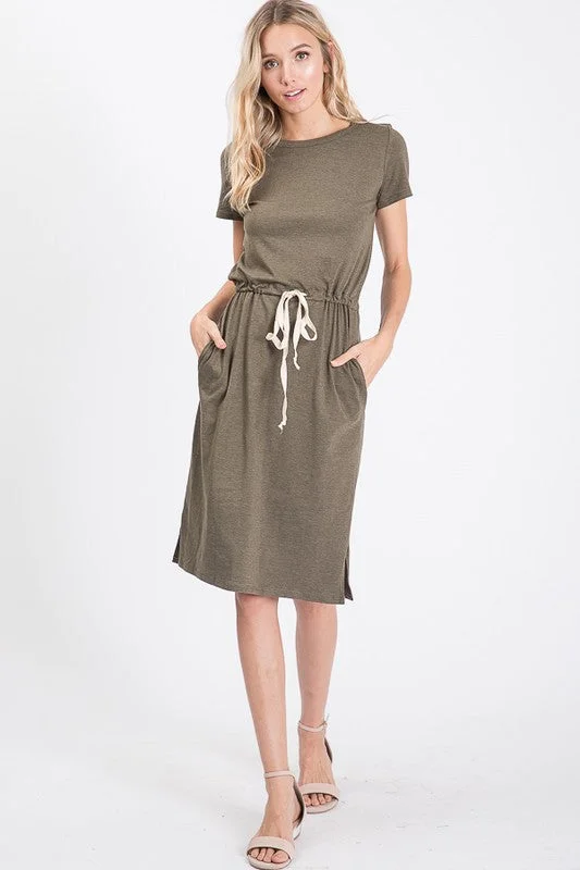 women's lightweight dressesMelody Casual Midi Dress in Olive