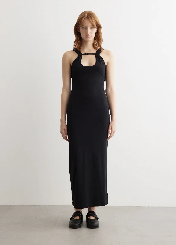 Plunging Neckline DressRib Strap Maxi Dress