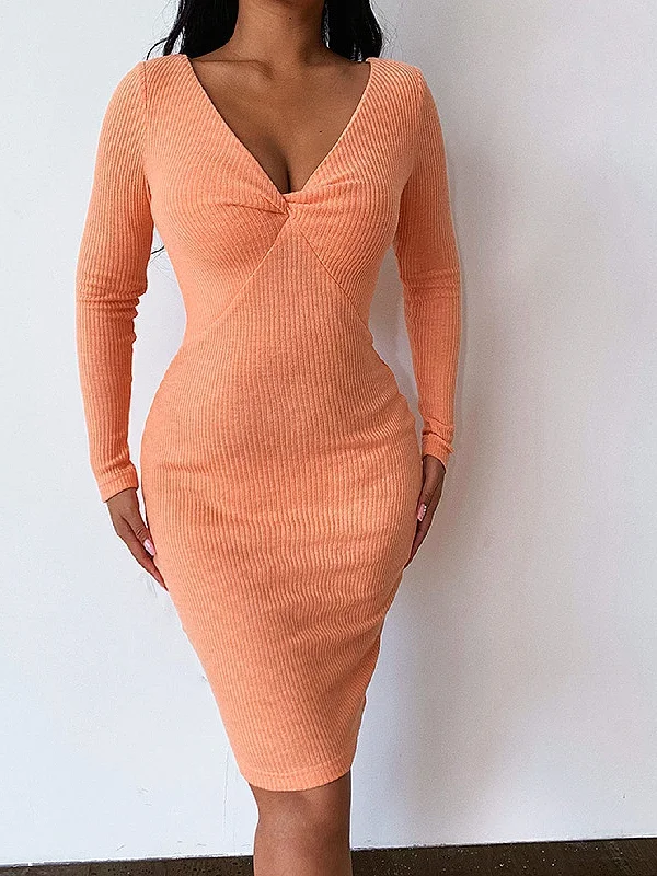 women's statement dressesKittenAlarm - Women Deep V Neck Long Sleeve Bodycon Dress