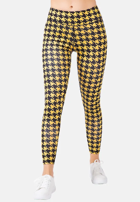 High Waist Yellow Hounds Tooth Running Leggings