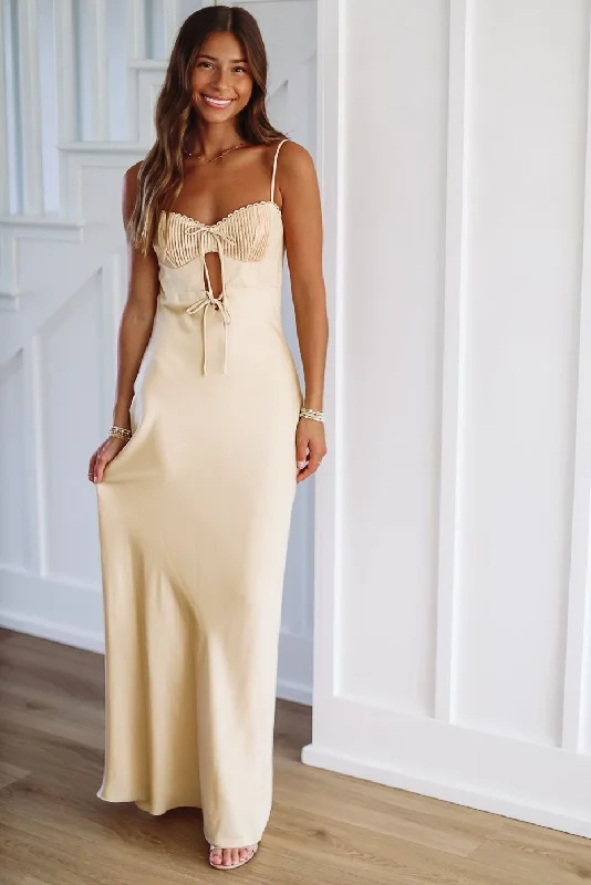 Bohemian DressYou're Already Falling in Love Satin Maxi Dress - Yellow