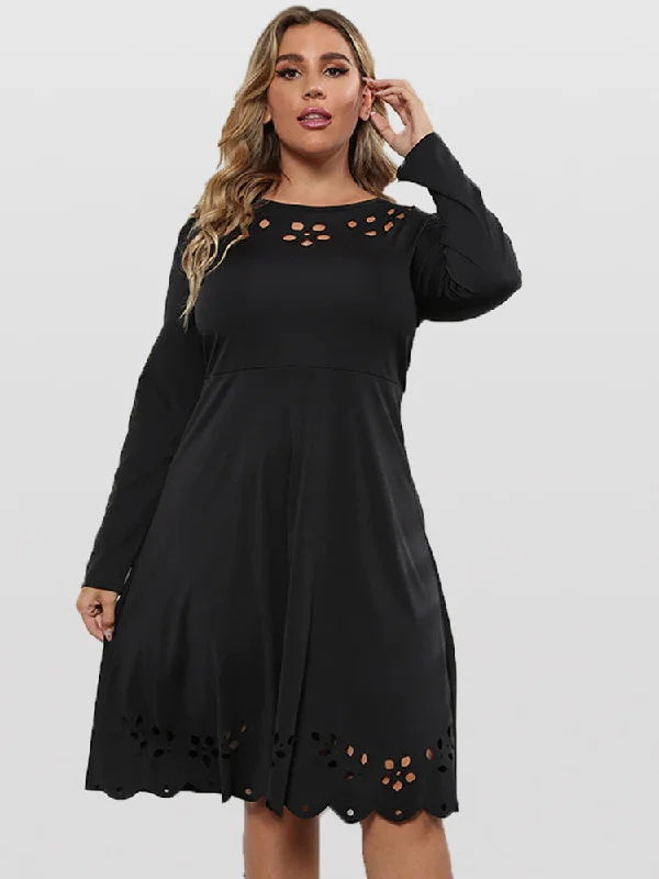 women's lace-up dressesPlus Black Hollow Out Midi Dress