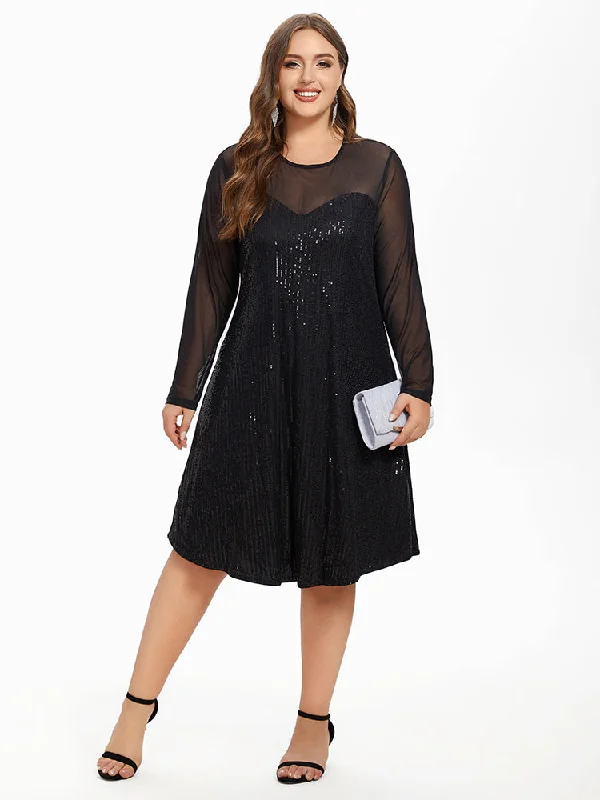 Chiffon DressContrast Mesh Sleeve Sequin Midi Dress