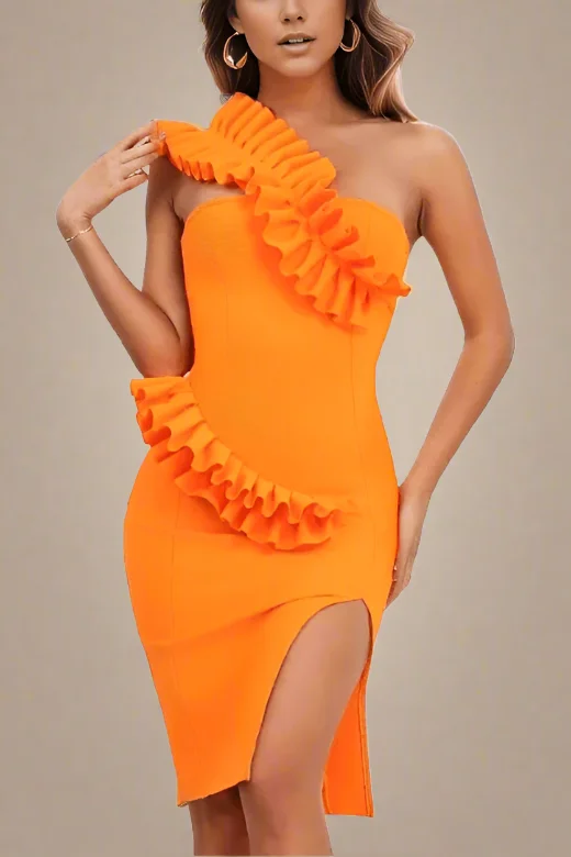 Asymmetric DressAimee Bodycon Dress - Apricot Orange