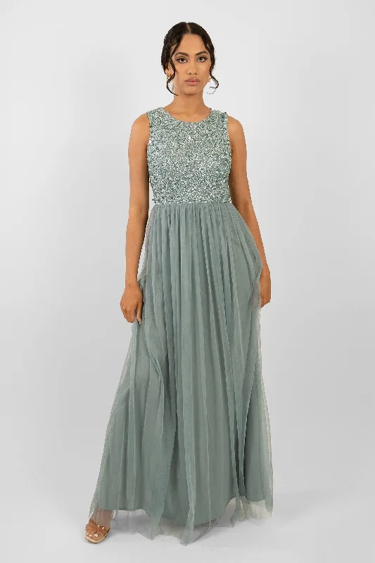 women's evening dressesPicasso Teal Embellished Bridesmaid Maxi Dress