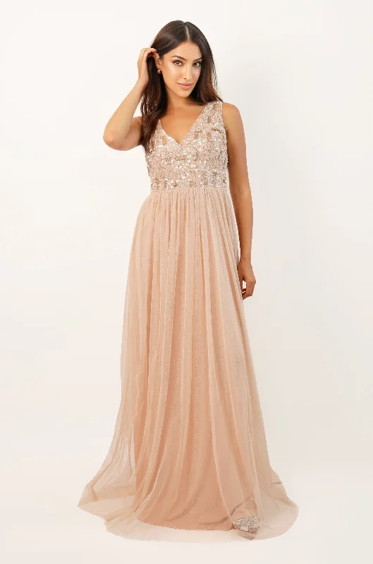 women's affordable dressesAurora Nude Embellished Maxi Dress