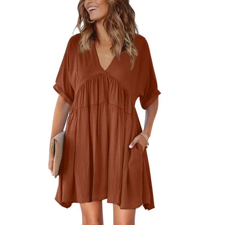 women's one-shoulder dressesKarsan Pocketed Plunge Mini Dress - Dusty Peach