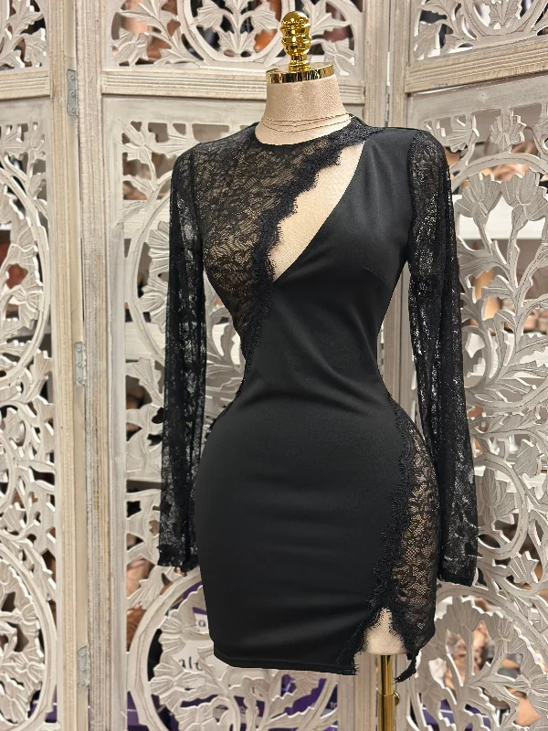 Custom DressBlack Lace Cutout Mini Dress- Stretchy,Estira