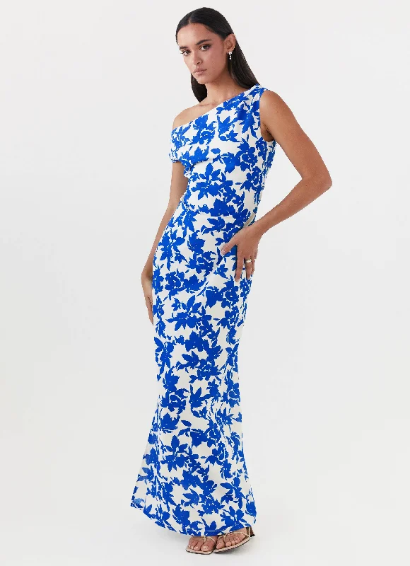 Cocktail DressPyper Off Shoulder Maxi Dress - Blue Floral