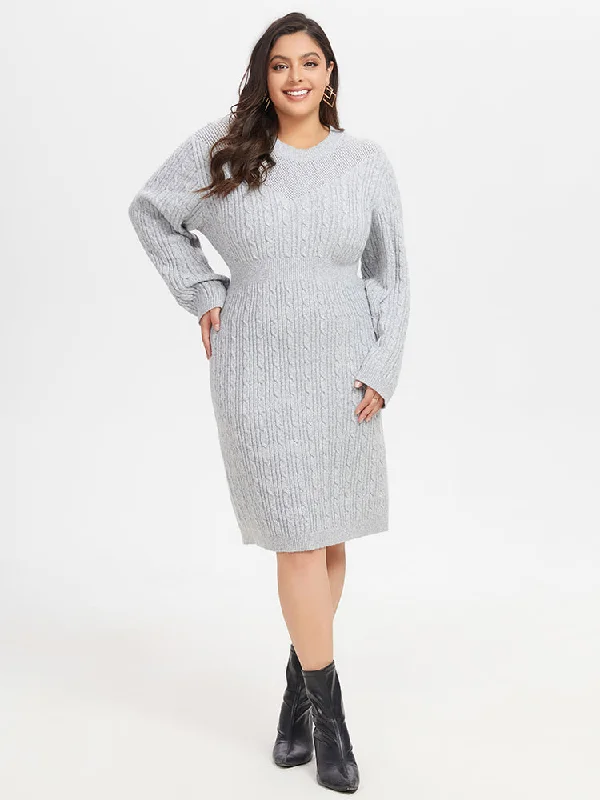 women's solid color dressesSolid Cable Knit Midi Sweater Dress