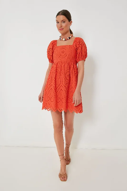 Spaghetti Strap DressOrange Eyelet Clara Mini Dress