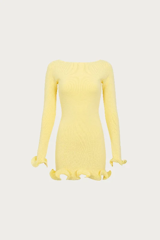 Petite DressRuffle Hem Mini Dress (Butter Yellow)