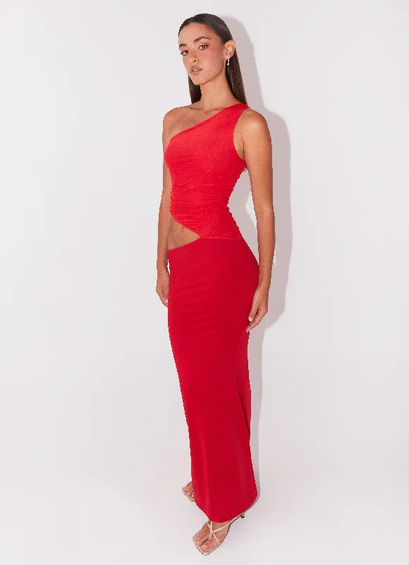 Glamour DressSeranella One Shoulder Maxi Dress - Cherry Red