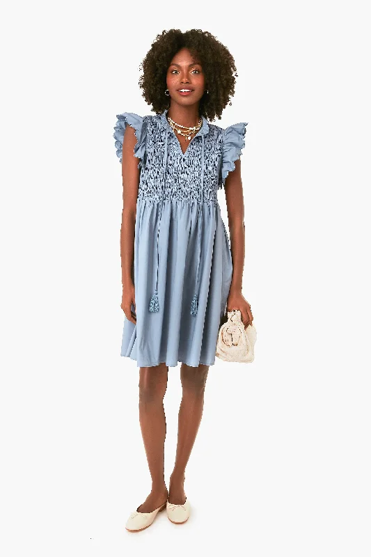 Sheath DressDusty Blue Smocked Mini Dress