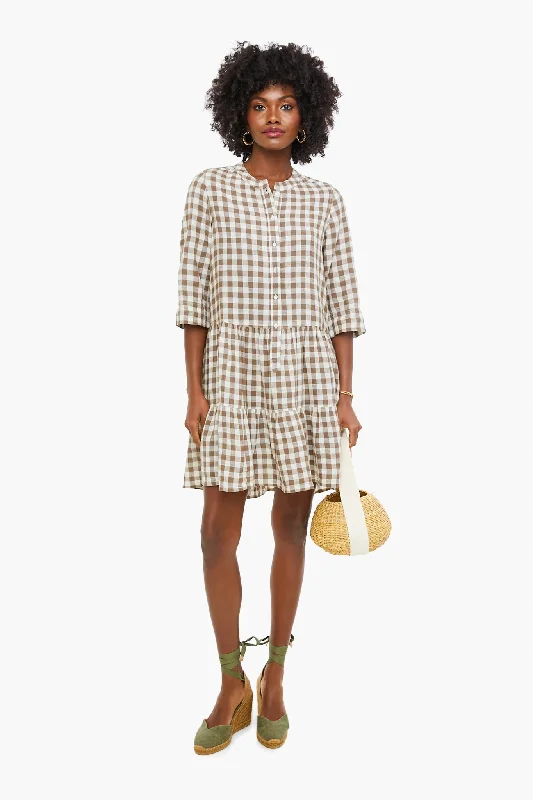 Knit DressWalnut Gingham Maurino Drop Waist Mini