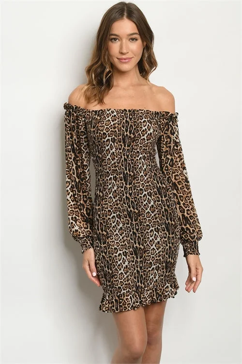 women's silk dressesCold Shoulder Leopard Print Bodycon Dress