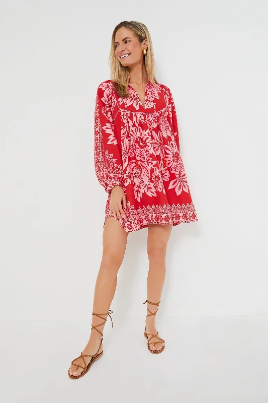 Sequined DressRed Long Sleeve Flora Tapestry Mini Dress