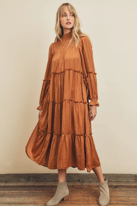 women's statement dressesPenelope Smocked Midi Dress in Rust