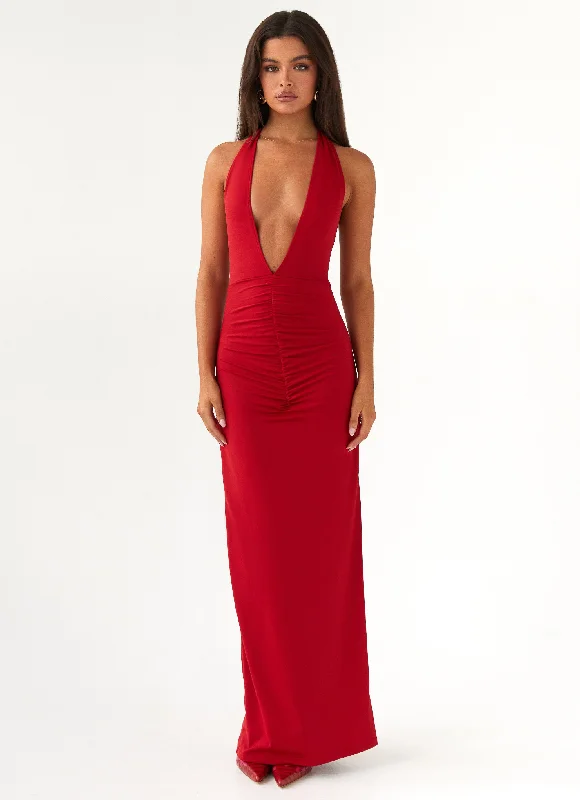 Tulle DressWhisked Away Halterneck Maxi Dress - Red