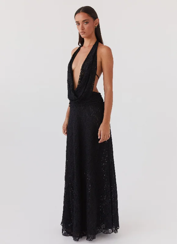 women's apple-shaped body dressesElysia Lace Maxi Dress - Black