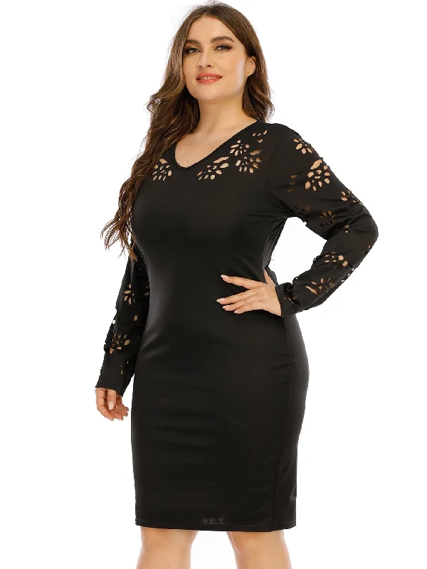 women's wrinkle-resistant dressesKittenAlarm - Plus Cut Out Bodycon Dress