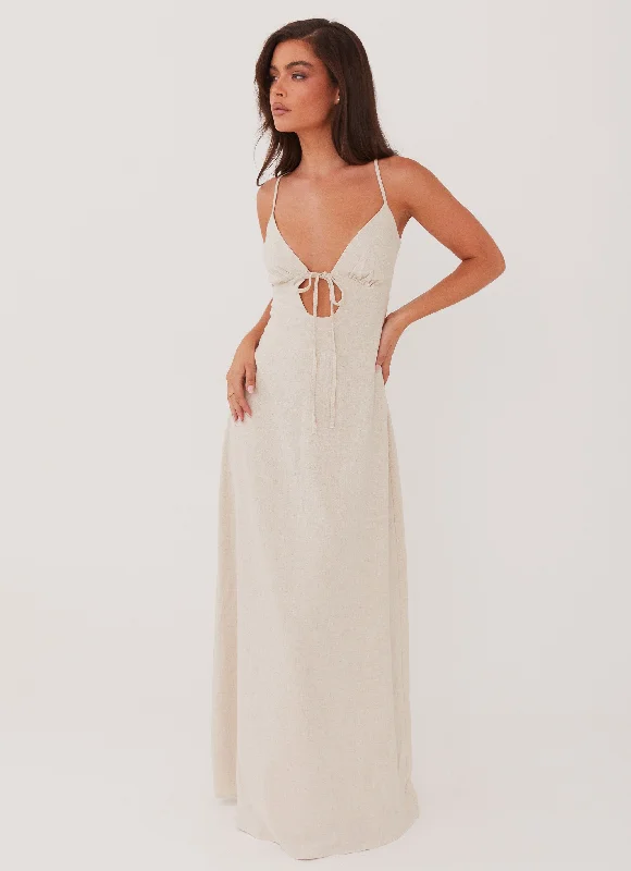 Vintage DressFlora Linen Maxi Dress - Oatmeal