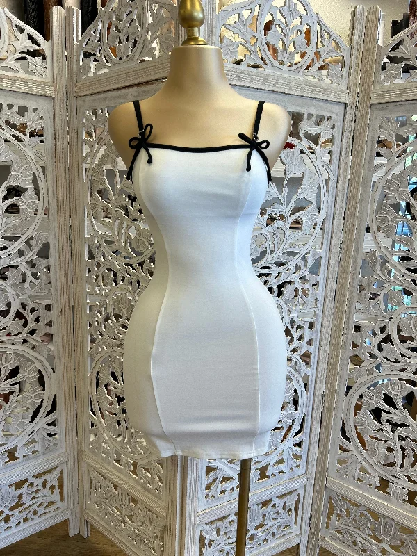 Maternity DressWhite Ribbon Strap Bodycon Dress- Stretchy