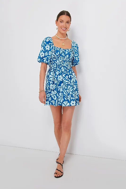 Sweetheart Neckline DressBlue Sidra Floral Marinelli Mini Dress