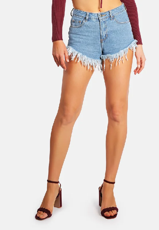 Frayed Hem Embellished Denim Shorts