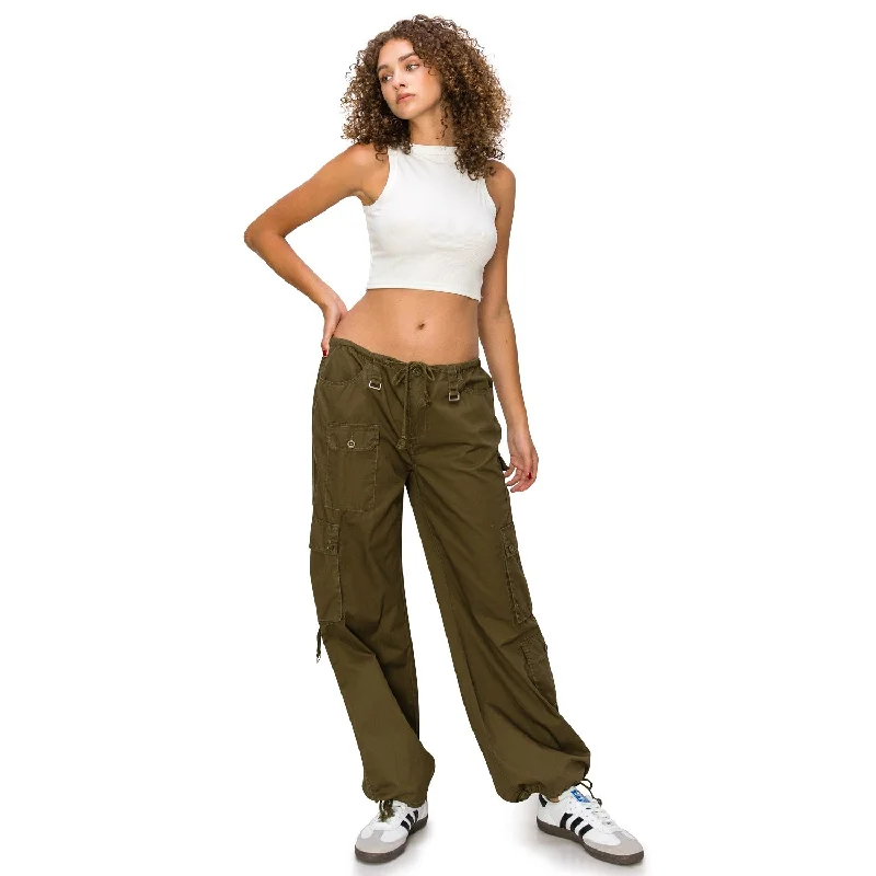 women's insulated pantsBaggy Fit Parachute Cargo Pants - Olive