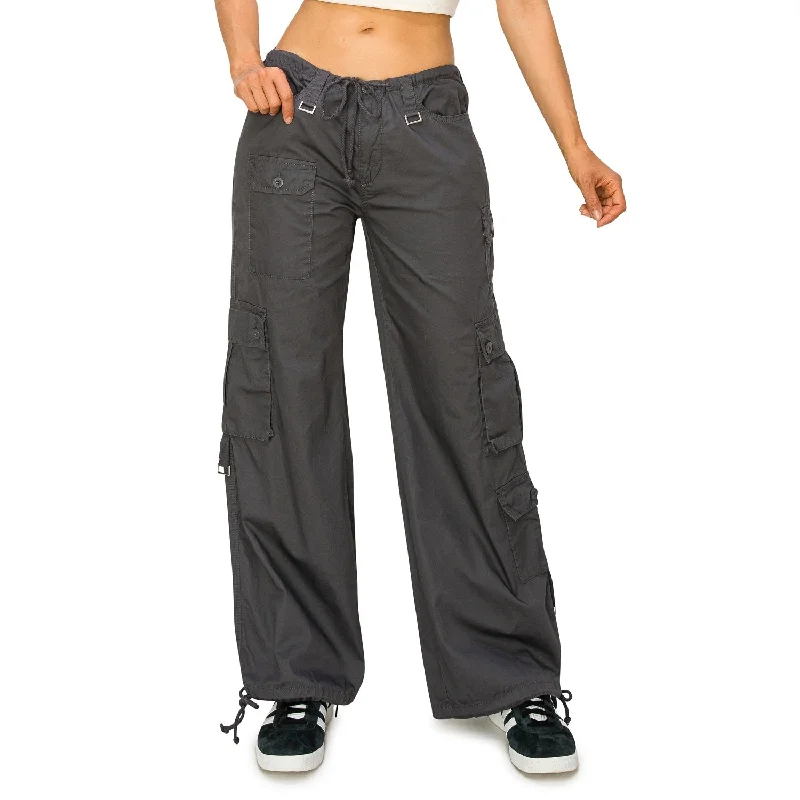 women's drawstring pantsBaggy Fit Parachute Cargo Pants - Slate Grey