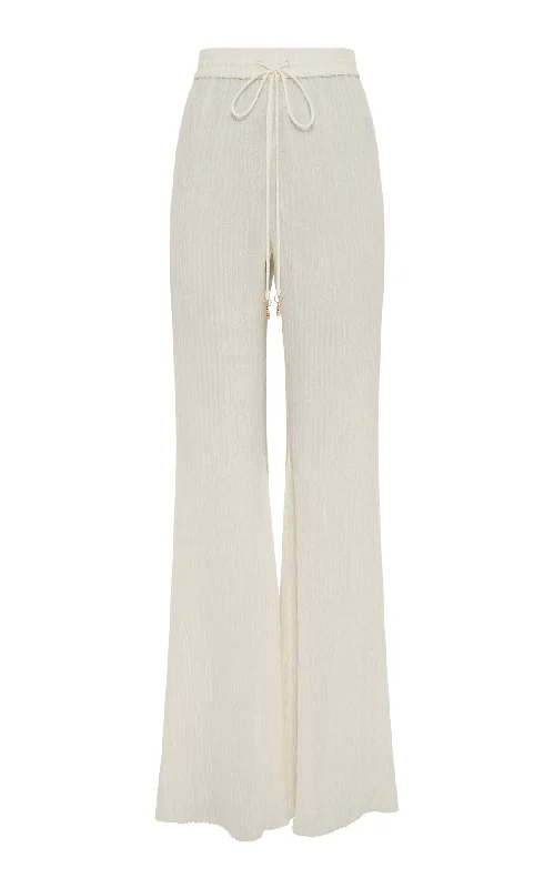 women's patched pantsClaude Flare Pant in Ivory Plisse Silk