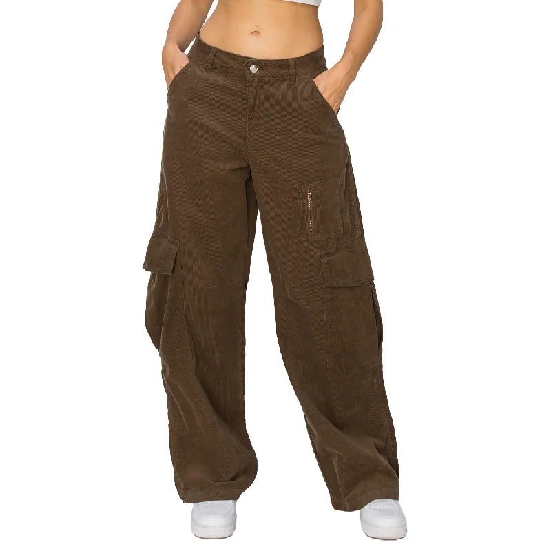 women's tactical pantsCorduroy Wide Leg Cargo Pants - Chocolate